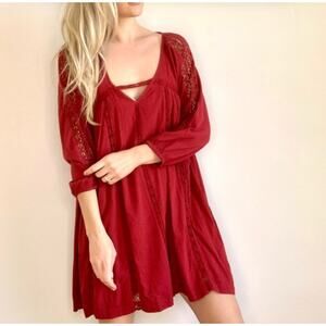 American Eagle Maroon XS Babydoll Dress Boho Crochet Y2K Flowy Festival Style